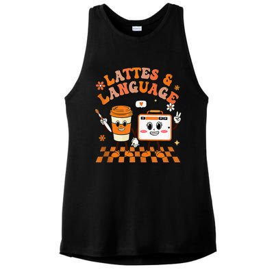 Lattes And Language Speech Therapy Sped Teachers SLP Fall Ladies PosiCharge Tri-Blend Wicking Tank