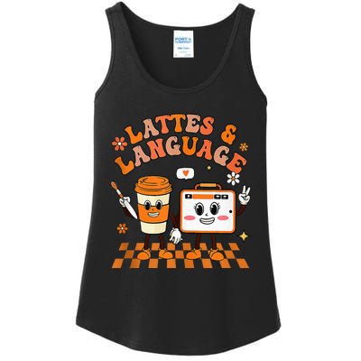 Lattes And Language Speech Therapy Sped Teachers SLP Fall Ladies Essential Tank