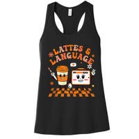 Lattes And Language Speech Therapy Sped Teachers SLP Fall Women's Racerback Tank