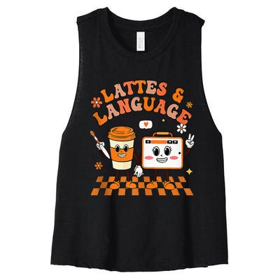 Lattes And Language Speech Therapy Sped Teachers SLP Fall Women's Racerback Cropped Tank