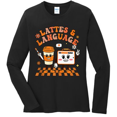 Lattes And Language Speech Therapy Sped Teachers SLP Fall Ladies Long Sleeve Shirt