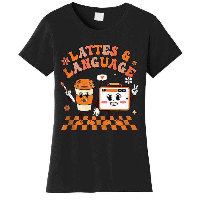 Lattes And Language Speech Therapy Sped Teachers SLP Fall Women's T-Shirt