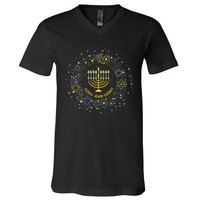 Love and Light Hanukkah  Jew Menorah Jewish Chanukah V-Neck T-Shirt