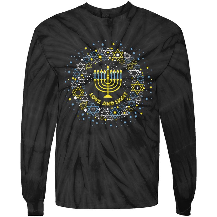 Love and Light Hanukkah  Jew Menorah Jewish Chanukah Tie-Dye Long Sleeve Shirt