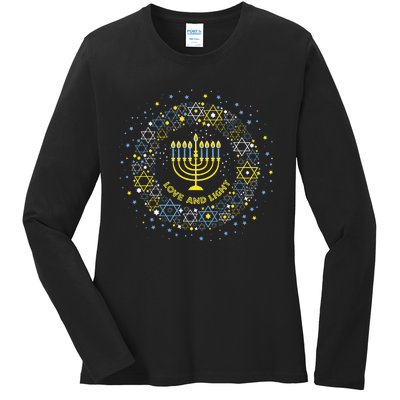 Love and Light Hanukkah  Jew Menorah Jewish Chanukah Ladies Long Sleeve Shirt