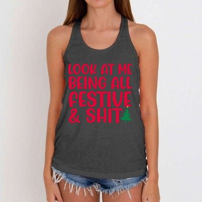 Look At Me Being All Festive & Shit Funny Christmas Meme Women's Knotted Racerback Tank