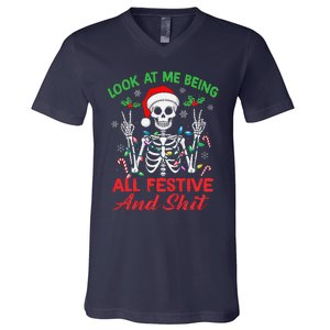 Look At Me Being All Festive And Shit Funny Xmas Skeleton V-Neck T-Shirt