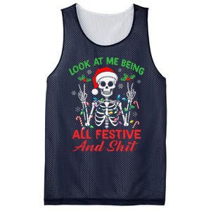 Look At Me Being All Festive And Shit Funny Xmas Skeleton Mesh Reversible Basketball Jersey Tank