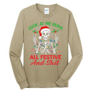 Look At Me Being All Festive And Shit Funny Xmas Skeleton Tall Long Sleeve T-Shirt