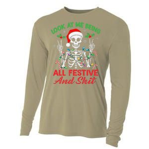 Look At Me Being All Festive And Shit Funny Xmas Skeleton Cooling Performance Long Sleeve Crew