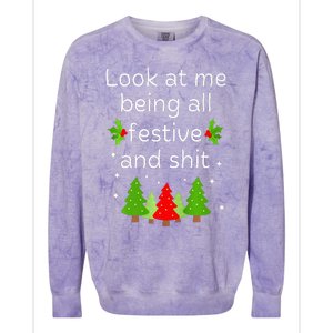 Look At Me Being All Festive And Shits Humorous Xmas Meme Colorblast Crewneck Sweatshirt