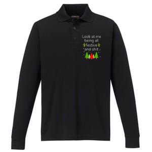 Look At Me Being All Festive And Shits Humorous Xmas Meme Performance Long Sleeve Polo