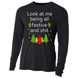 Look At Me Being All Festive And Shits Humorous Xmas Meme Cooling Performance Long Sleeve Crew