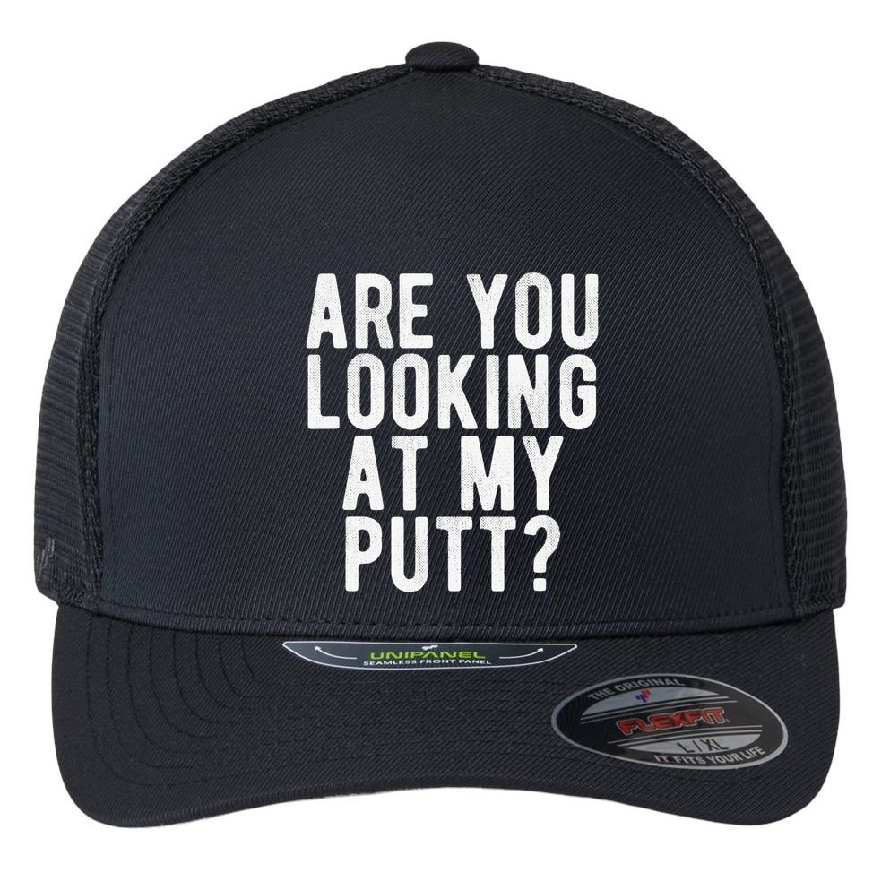 Looking At My Putt Golf Golfing Player Golfer Coach Flexfit Unipanel Trucker Cap
