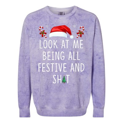 Look At Me Being All Festive And Shit Funny Christmas Tree Colorblast Crewneck Sweatshirt