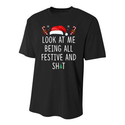 Look At Me Being All Festive And Shit Funny Christmas Tree Youth Performance Sprint T-Shirt