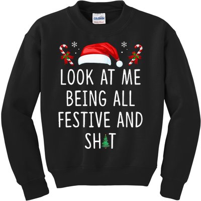 Look At Me Being All Festive And Shit Funny Christmas Tree Kids Sweatshirt