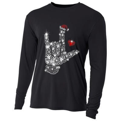 Love Asl Merry Christmas American Sign Language Xmas Santa Cooling Performance Long Sleeve Crew