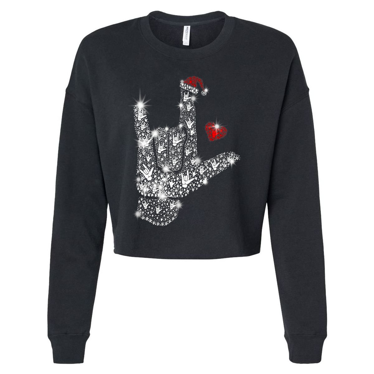 Love Asl Merry Christmas American Sign Language Xmas Santa Cropped Pullover Crew