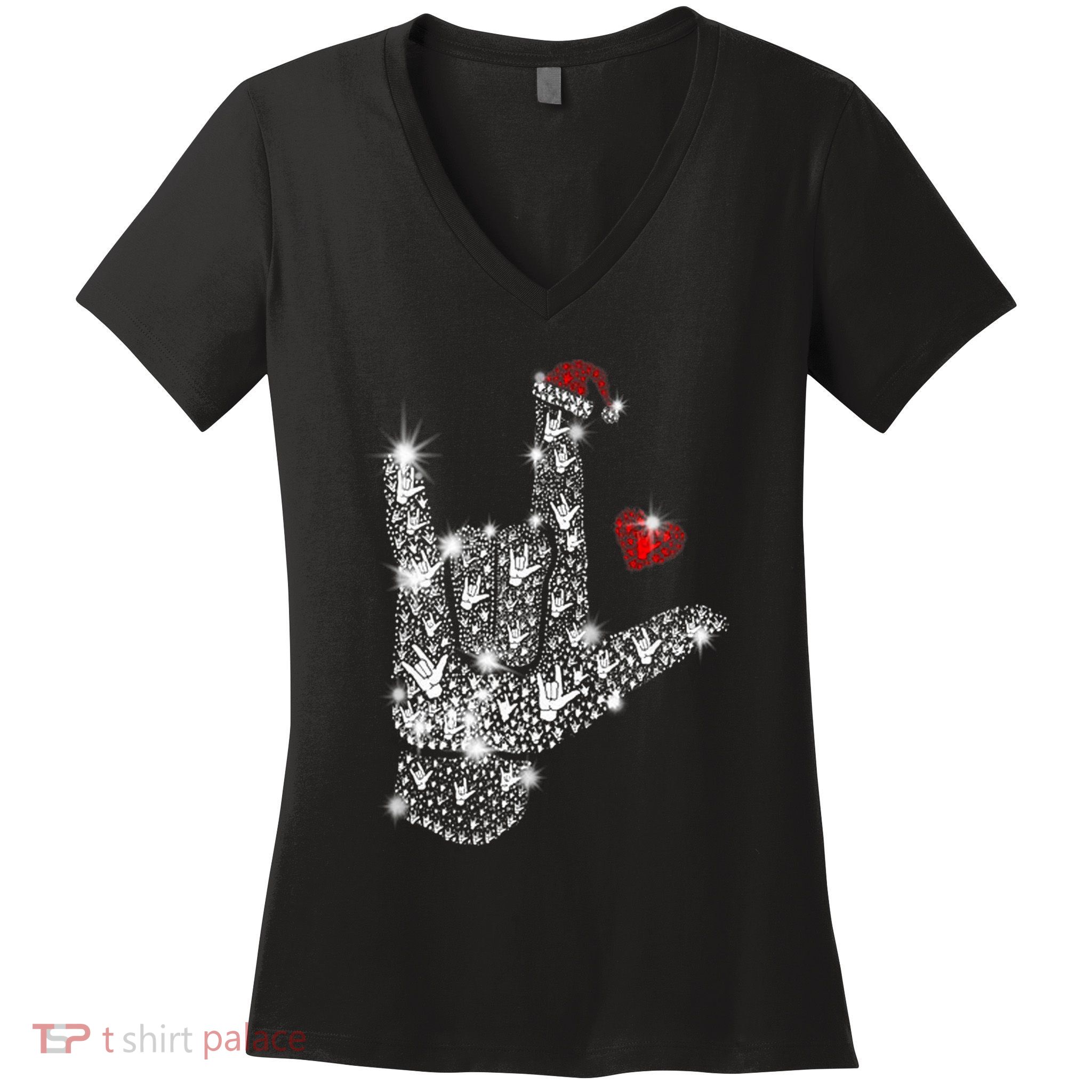 Love Asl Merry Christmas American Sign Language Xmas Santa Women's V-Neck T-Shirt