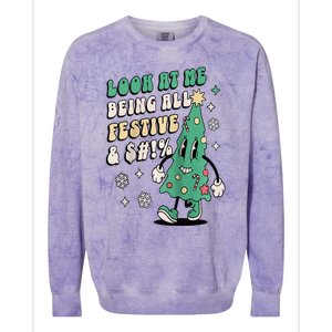 Look At Me Being All Festive Funny Retro Christmas Tree Colorblast Crewneck Sweatshirt