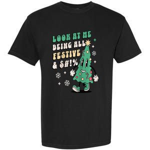 Look At Me Being All Festive Funny Retro Christmas Tree Garment-Dyed Heavyweight T-Shirt