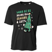 Look At Me Being All Festive Funny Retro Christmas Tree Cooling Performance Crew T-Shirt