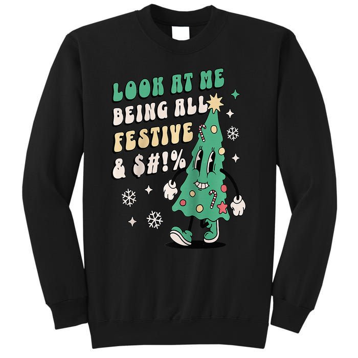 Look At Me Being All Festive Funny Retro Christmas Tree Sweatshirt