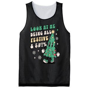 Look At Me Being All Festive Funny Retro Christmas Tree Mesh Reversible Basketball Jersey Tank