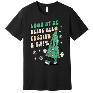 Look At Me Being All Festive Funny Retro Christmas Tree Premium T-Shirt