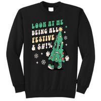 Look At Me Being All Festive Funny Retro Christmas Tree Tall Sweatshirt