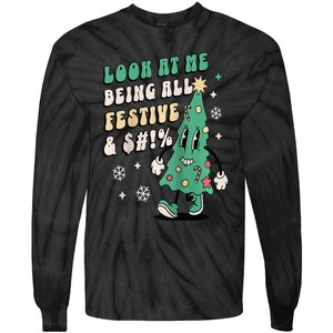 Look At Me Being All Festive Funny Retro Christmas Tree Tie-Dye Long Sleeve Shirt