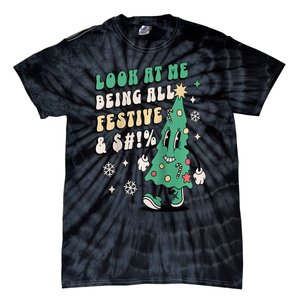 Look At Me Being All Festive Funny Retro Christmas Tree Tie-Dye T-Shirt