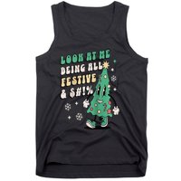 Look At Me Being All Festive Funny Retro Christmas Tree Tank Top