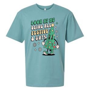 Look At Me Being All Festive Funny Retro Christmas Tree Sueded Cloud Jersey T-Shirt