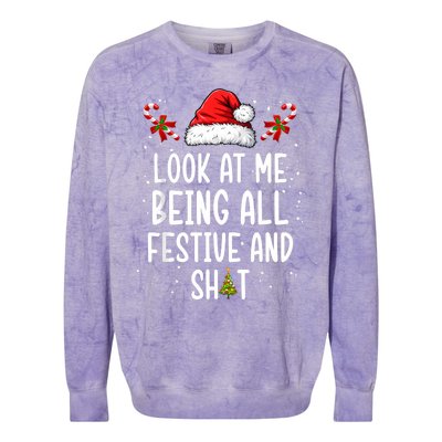 Look At Me Being All Festive And Shit Funny Christmas Tree Colorblast Crewneck Sweatshirt