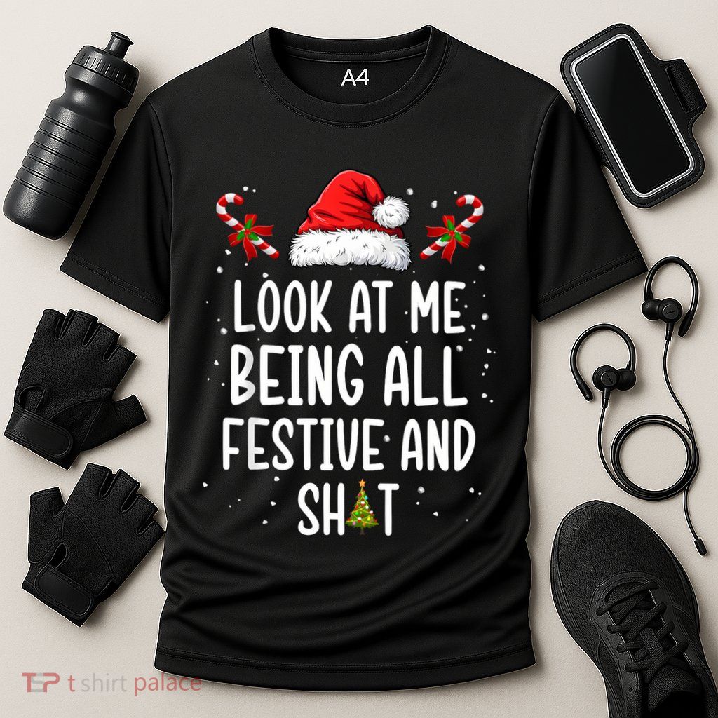 Look At Me Being All Festive And Shit Funny Christmas Tree Cooling Performance Crew T-Shirt