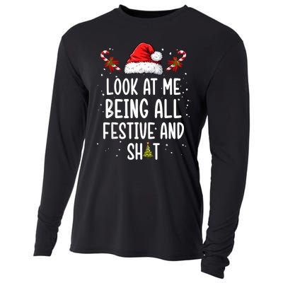 Look At Me Being All Festive And Shit Funny Christmas Tree Cooling Performance Long Sleeve Crew