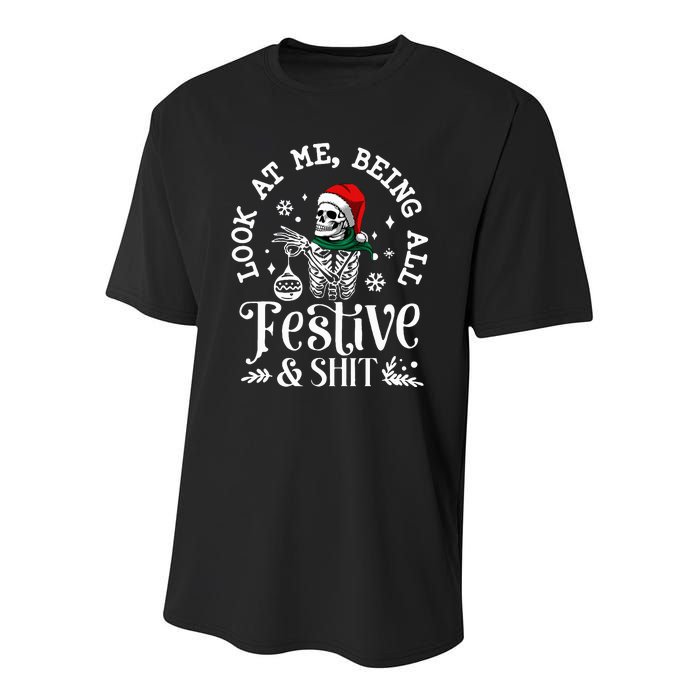 Look At Me Being All Festive And Shit Funny Christmas Tree  Youth Performance Sprint T-Shirt