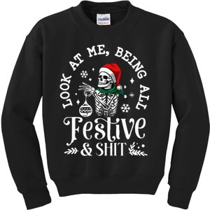 Look At Me Being All Festive And Shit Funny Christmas Tree  Kids Sweatshirt