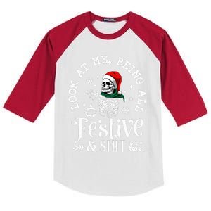 Look At Me Being All Festive And Shit Funny Christmas Tree  Kids Colorblock Raglan Jersey