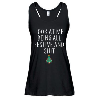 Look At Me Being All Festive And Shits Humorous Xmas Ladies Essential Flowy Tank