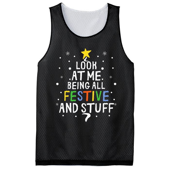 Look At Me Being All Festive And Stuff Funny Christmas Tree  Mesh Reversible Basketball Jersey Tank