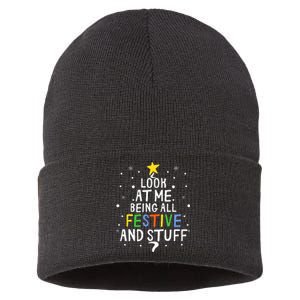 Look At Me Being All Festive And Stuff Funny Christmas Tree  Sustainable Knit Beanie