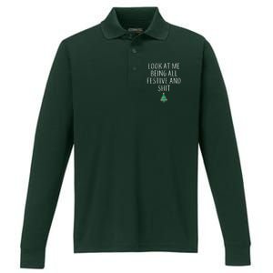 Look At Me Being All Festive And Shits Humorous Xmas Performance Long Sleeve Polo