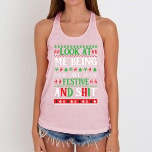 Look At Me Being All Festive And Shits Christmas Gift Women's Knotted Racerback Tank