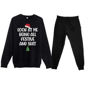 Look At Me Being All Festive And Shit Christmas Premium Crewneck Sweatsuit Set