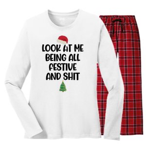 Look At Me Being All Festive And Shit Christmas Women's Long Sleeve Flannel Pajama Set 