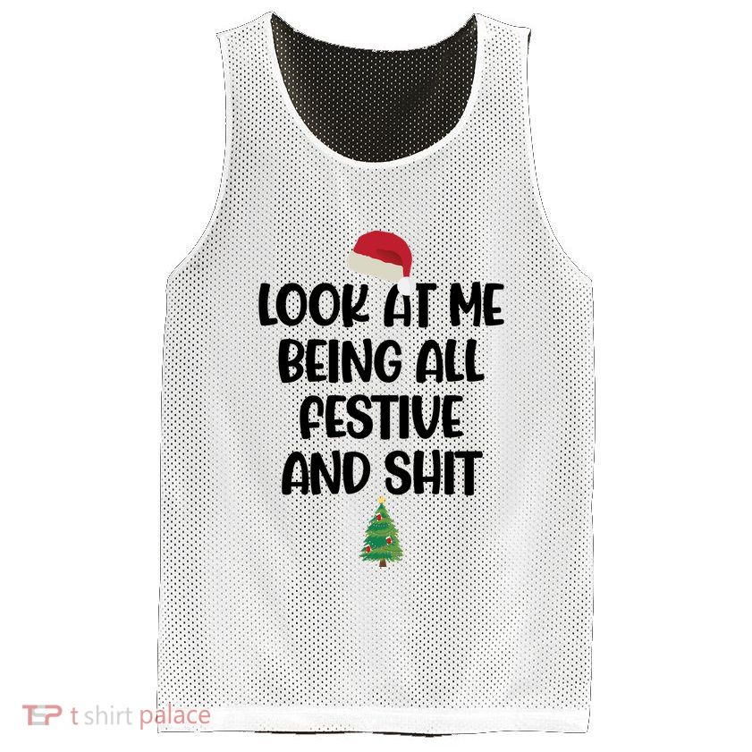 Look At Me Being All Festive And Shit Christmas Mesh Reversible Basketball Jersey Tank