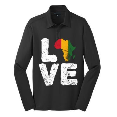 Love Africa Map Juneteenth Black History Month Melanin Blm Gift Silk Touch Performance Long Sleeve Polo